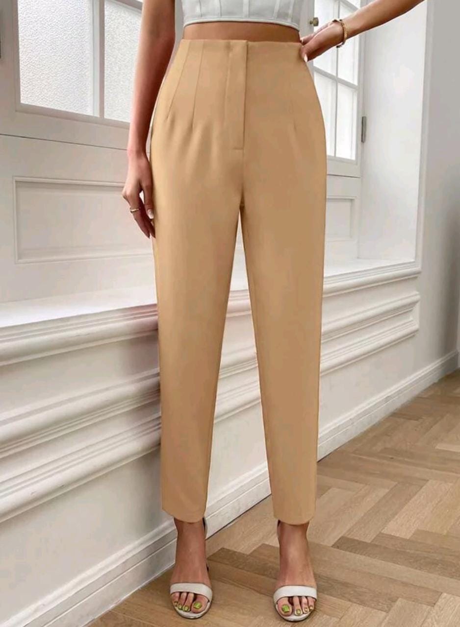 Solid Fold Pleated Detail Cropped Pants