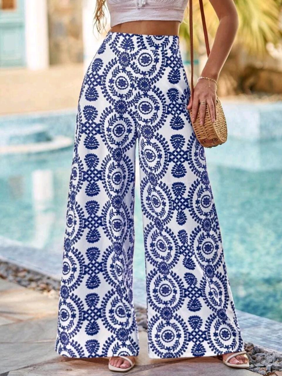 Allover Print Wide Leg Pants