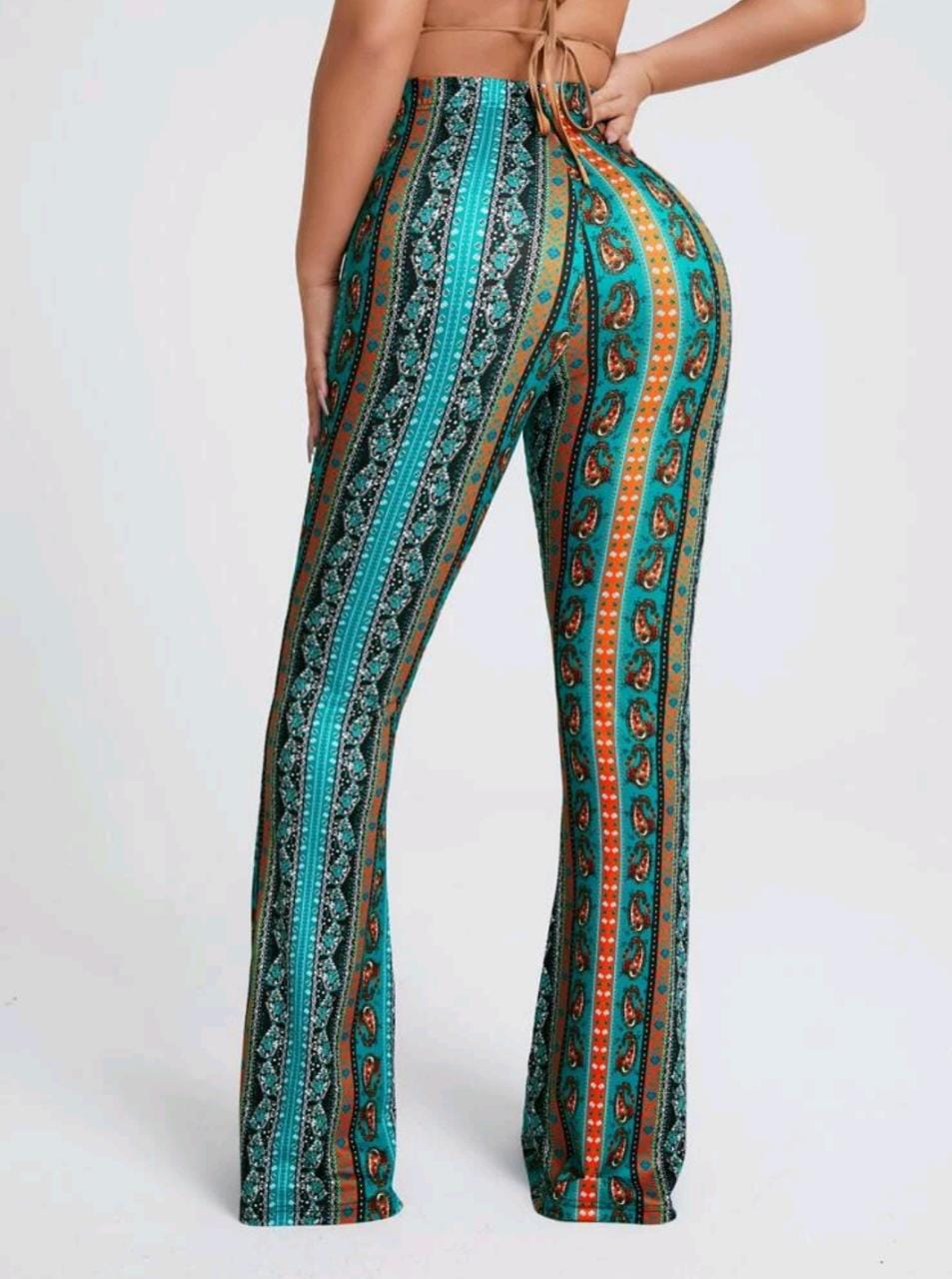 Floral & Paisley Print Knot Front Wide Leg Pants