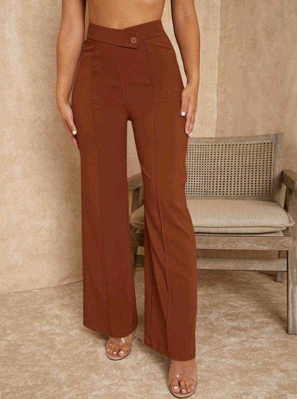 Overlap Waist Seam Front Palazzo Pants