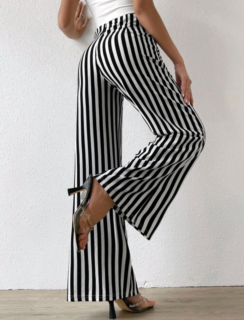 High Waist Vertical Striped Flare Leg Pants