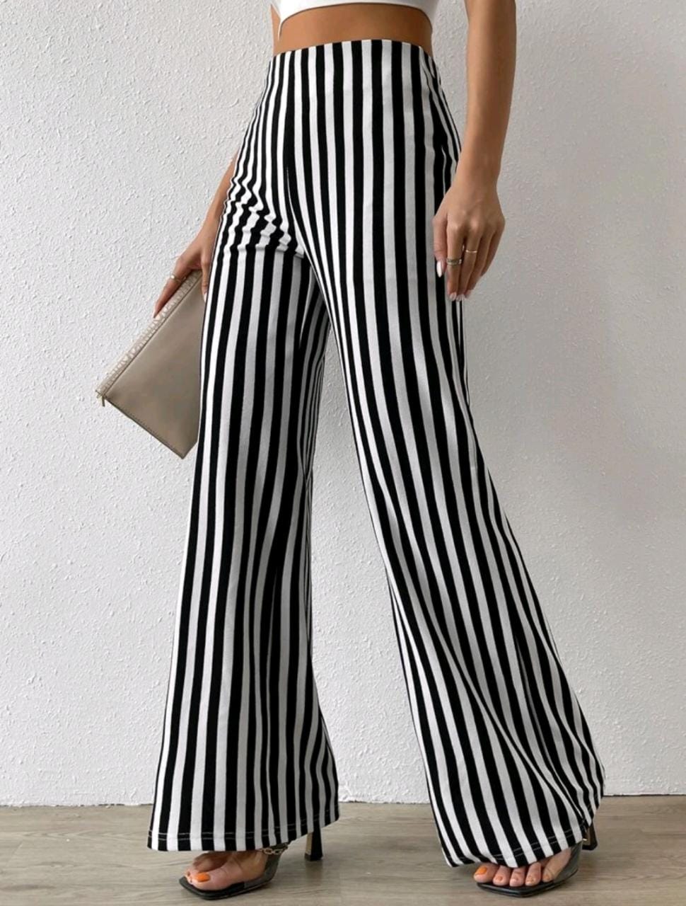 High Waist Vertical Striped Flare Leg Pants