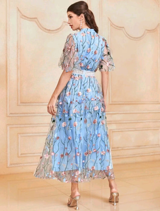 Waist Mesh Overlay Dress