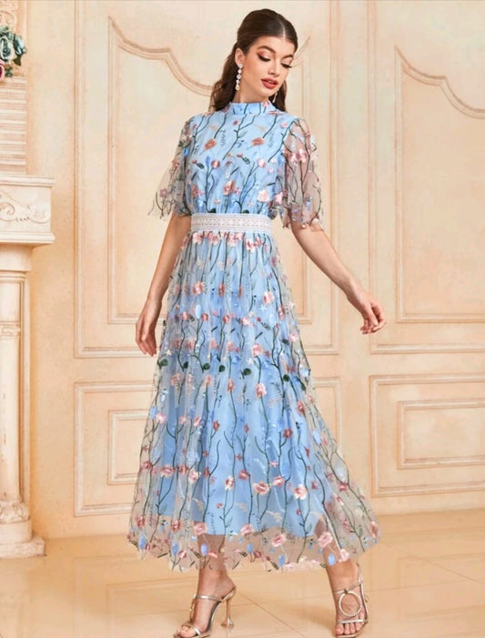 Waist Mesh Overlay Dress