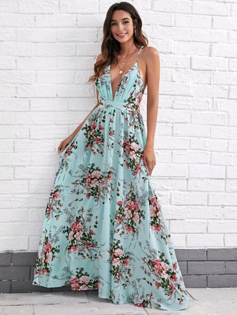 Criss Cross Backless Floral Maxi Dress