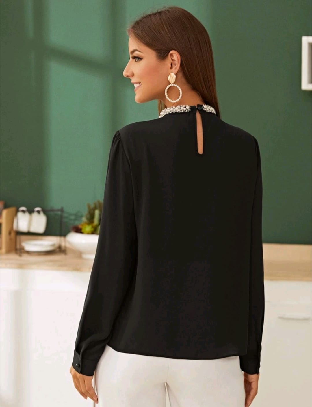 Mock Neck Fold Pleat Front Blouse