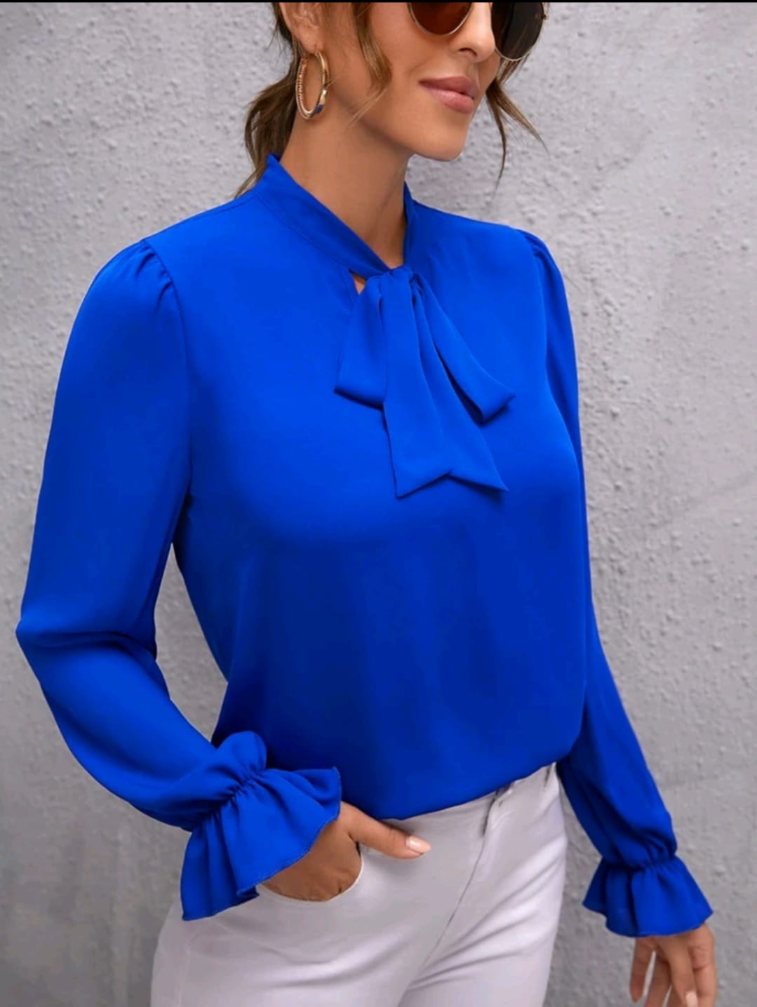 Solid Tie Front Blouse