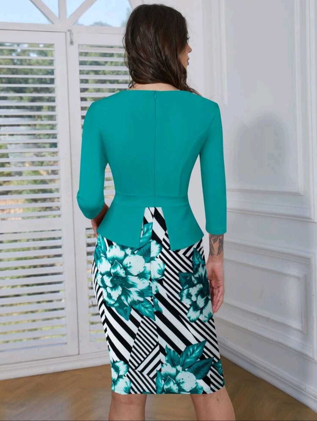 Striped & Floral Print Cut Out Bodycon Formal Dress