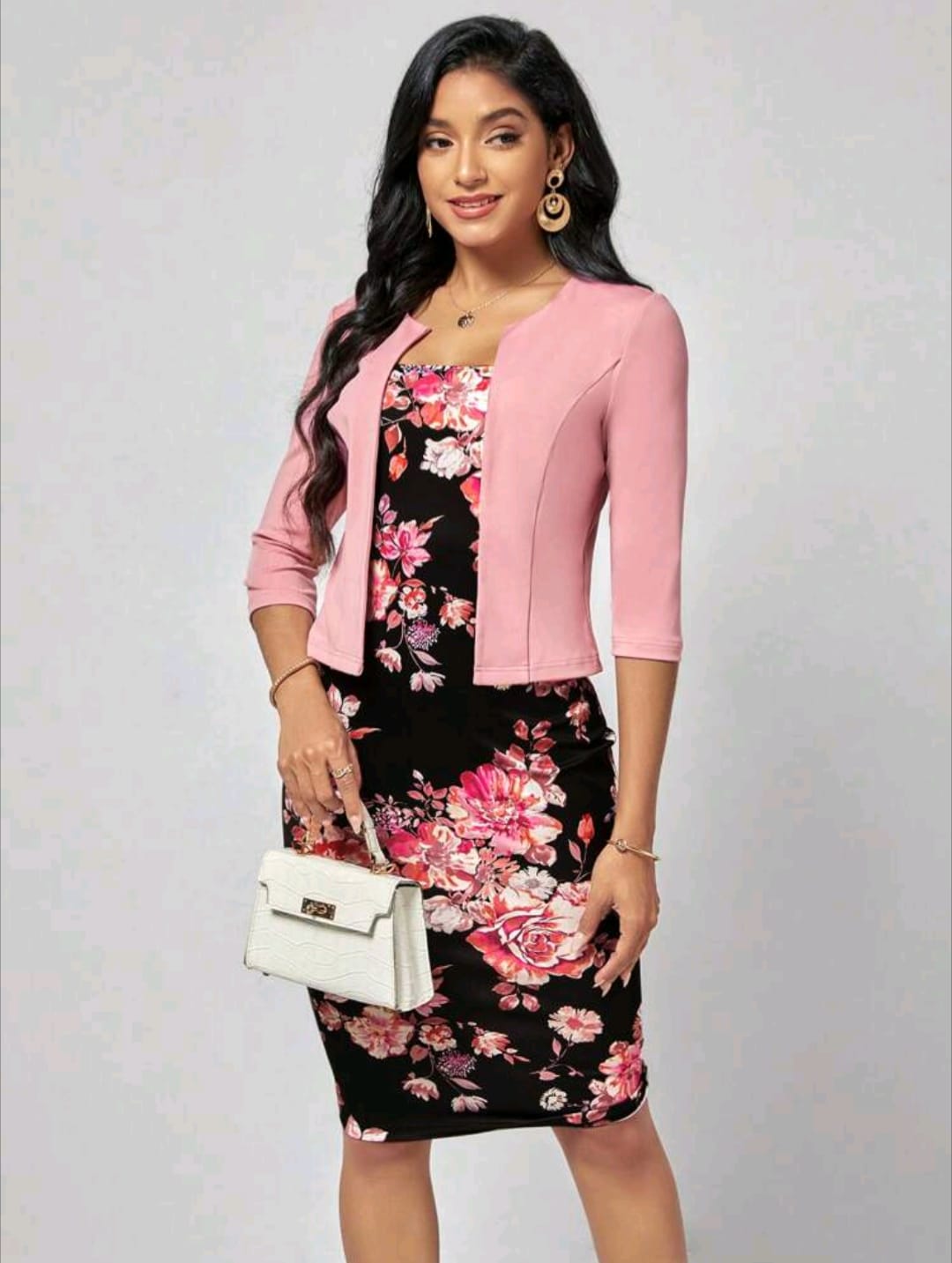 Floral Print Cami Dress & Open Front Jacket