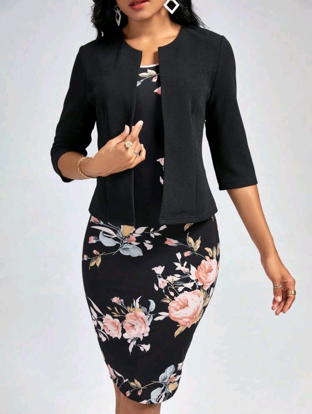 Floral Print Tank Dress & Open Front Jacket