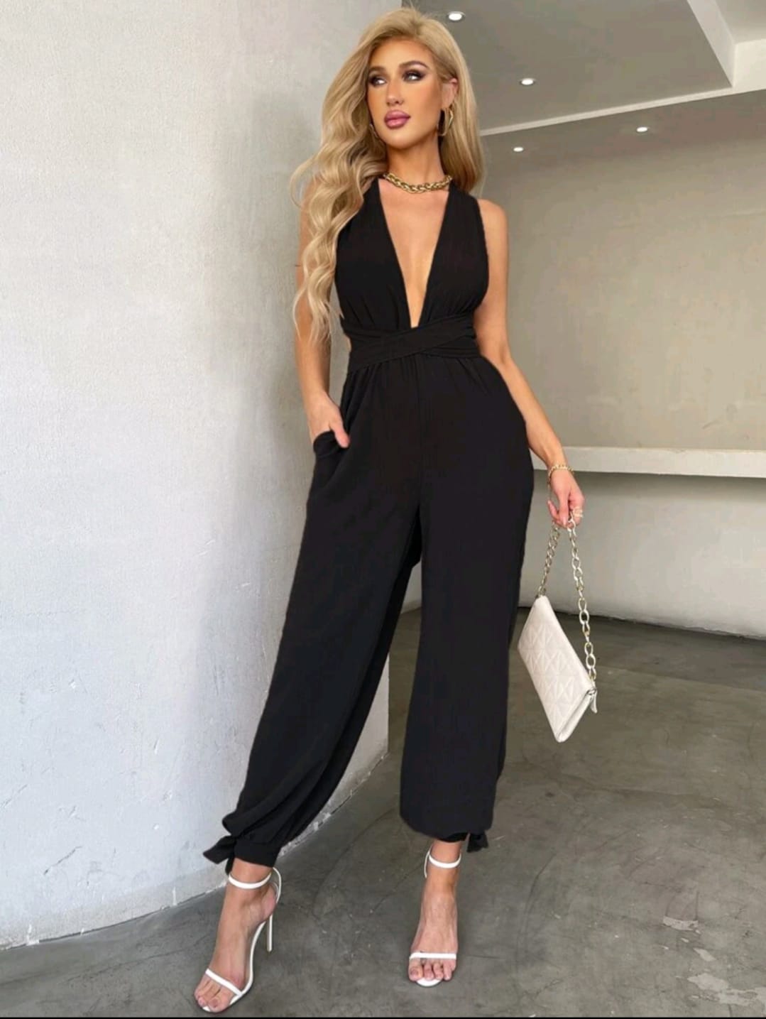 Crisscross Tie Backless Halter Jumpsuit