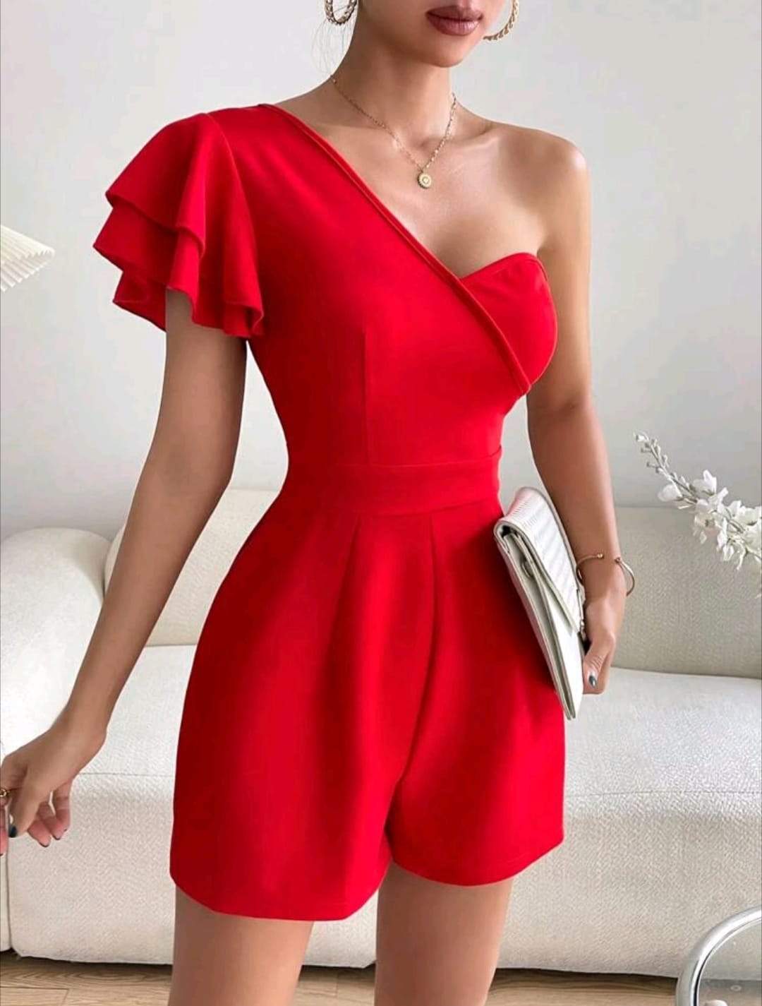 One Shoulder Butterfly Sleeve Romper