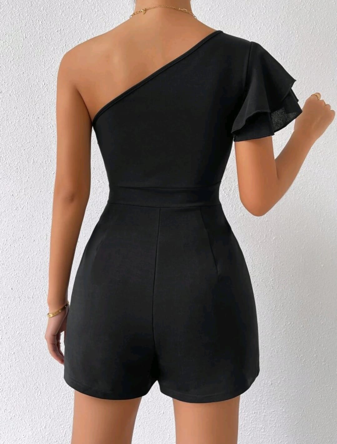 One Shoulder Butterfly Sleeve Romper