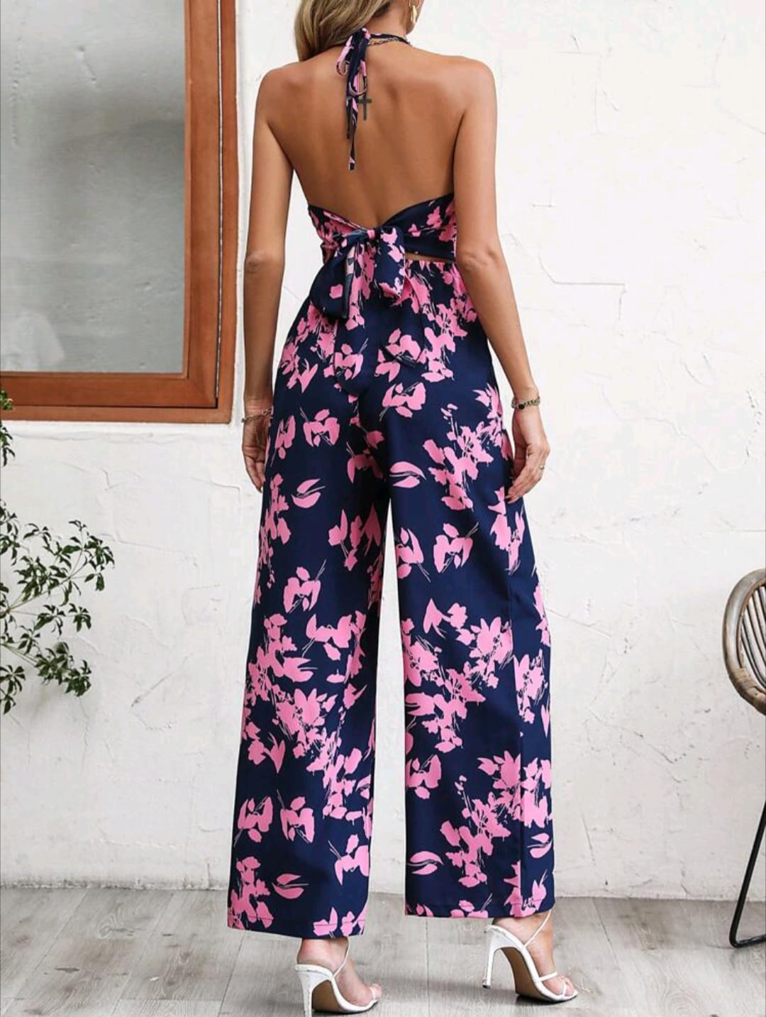 Backless Halter Neck Wide Leg Jumpsuit