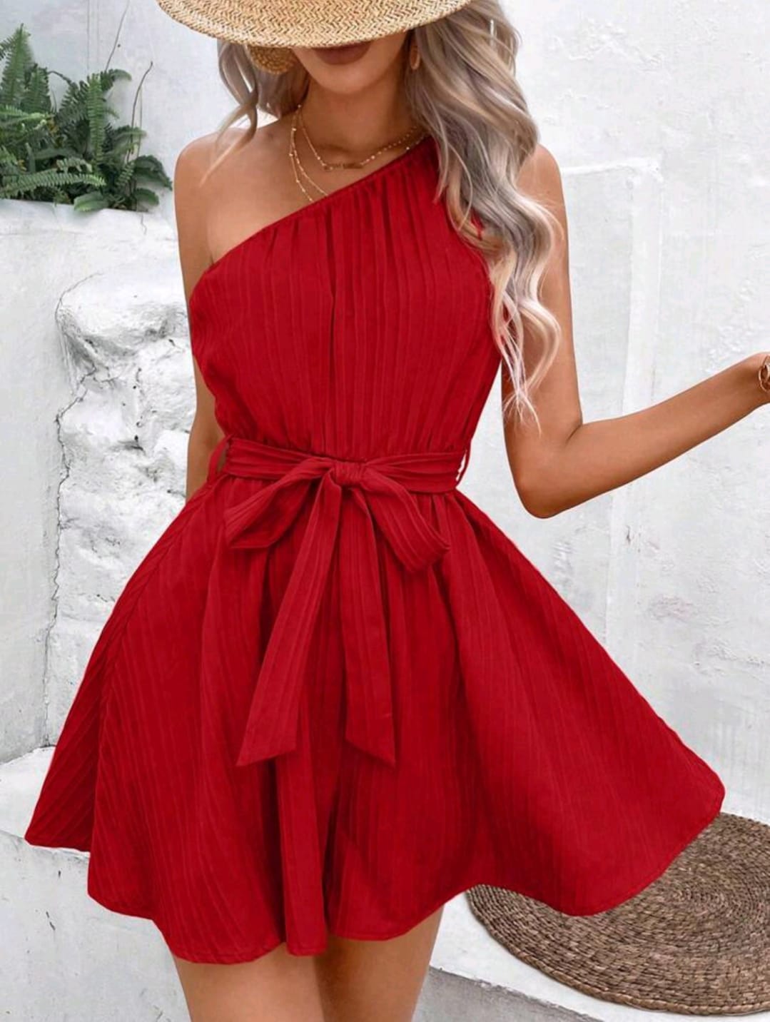 One Shoulder Belted Romper