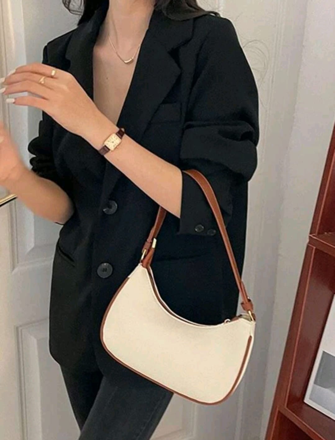 Piping Trim Zipper Hobo Bag