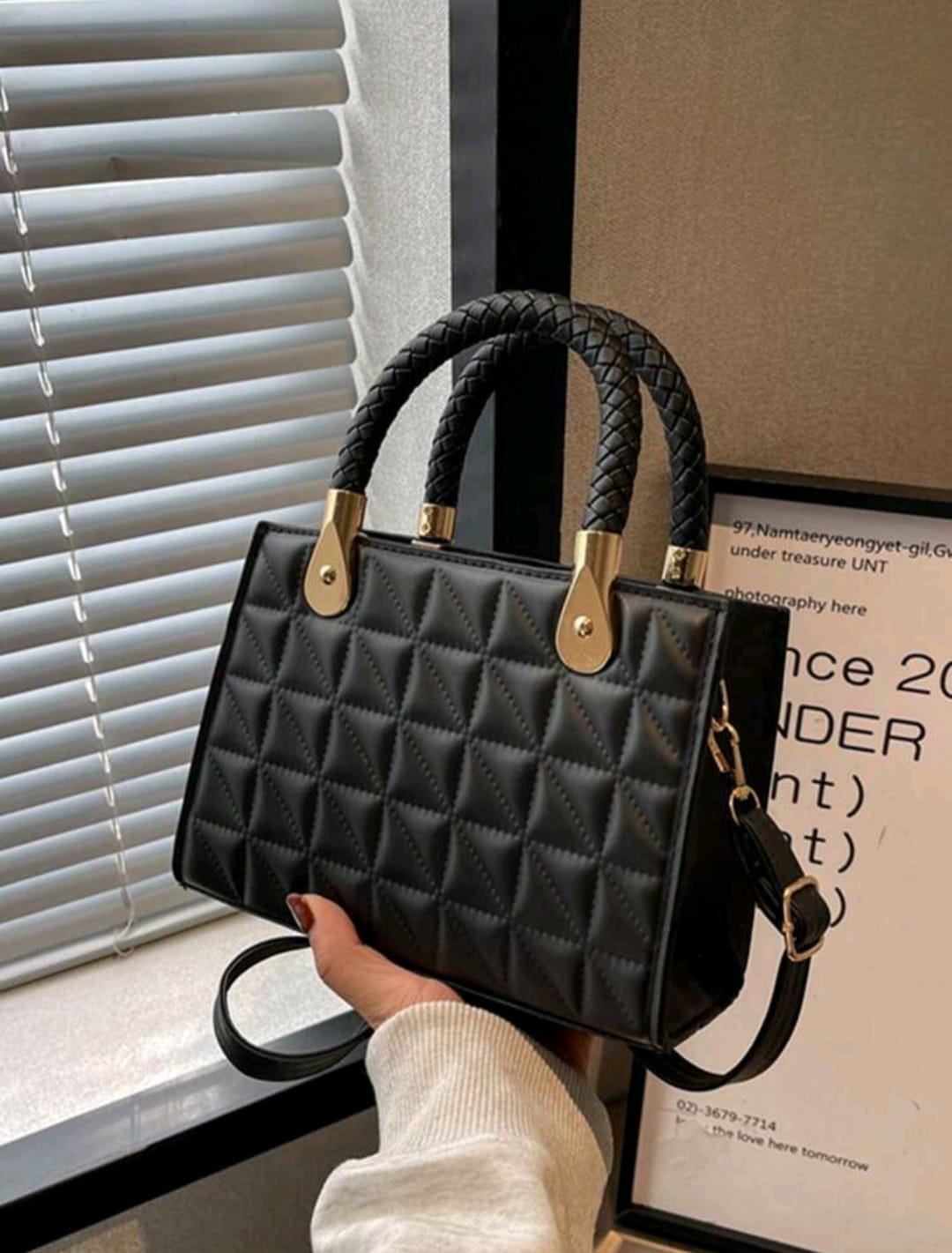 Mini Square Bag Quilted Pattern Adjustable Strap PU