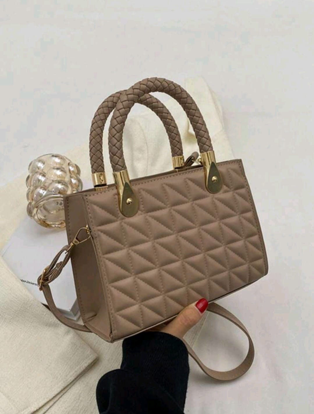 Mini Square Bag Stitching Detail Adjustable Strap PU