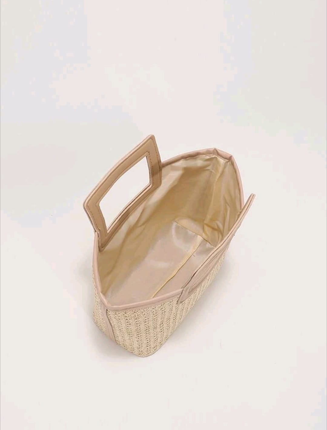 Contrast Binding Double Handle Straw Bag
