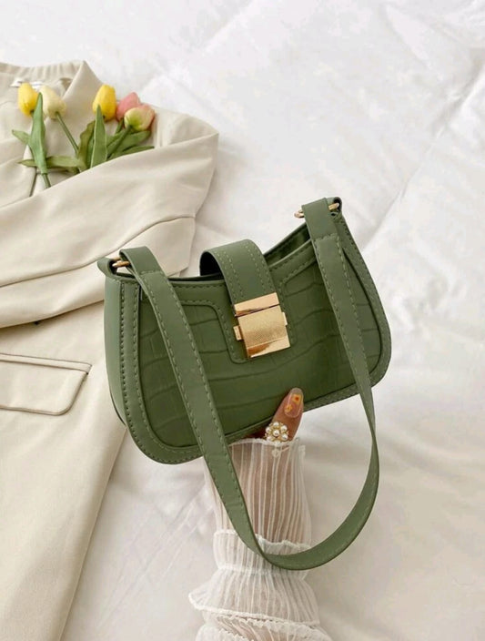 Mini Crocodile Embossed Push Lock Baguette Bag