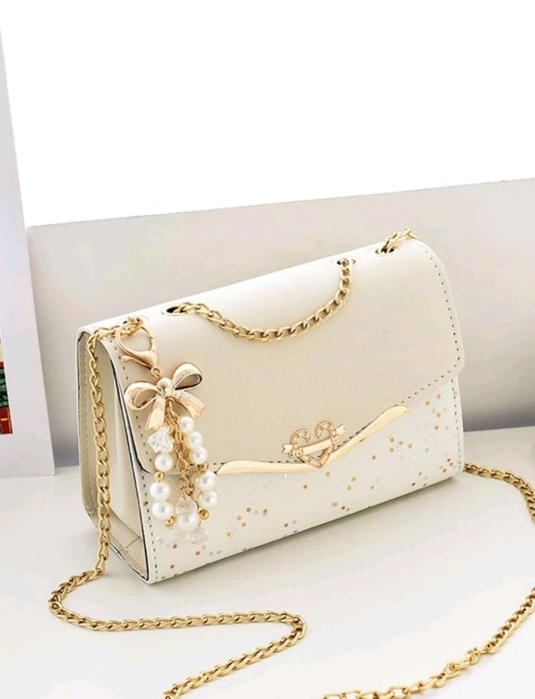 Pearl Decor Chain Crossbody Bag