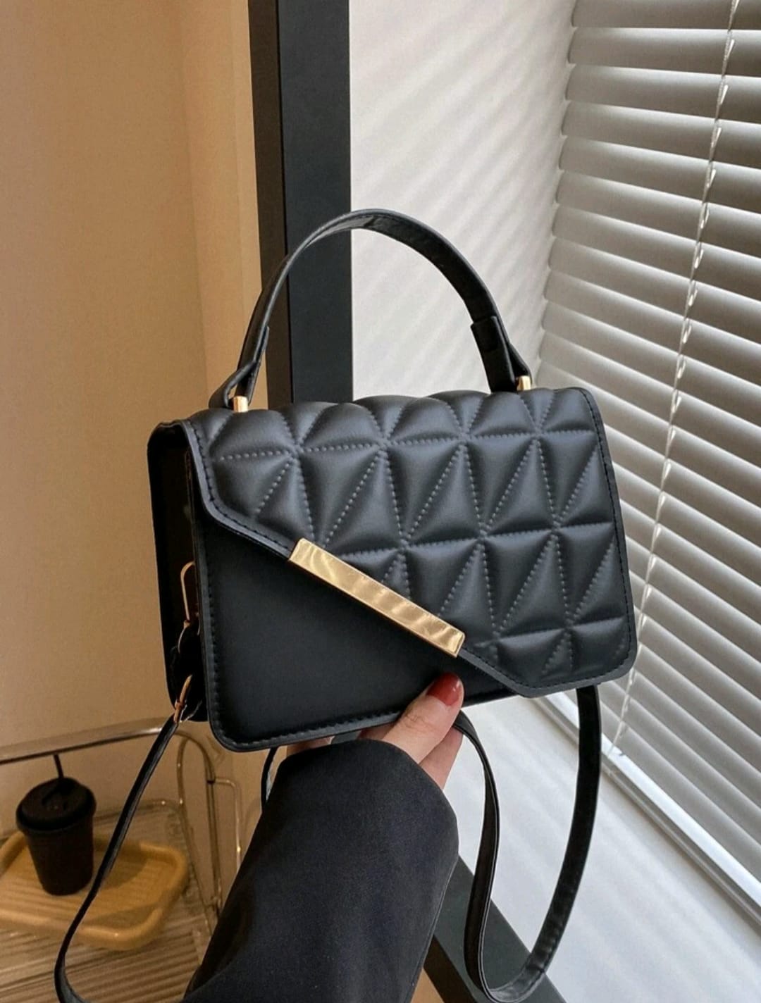 Mini Square Bag Quilted Irregular Flap PU