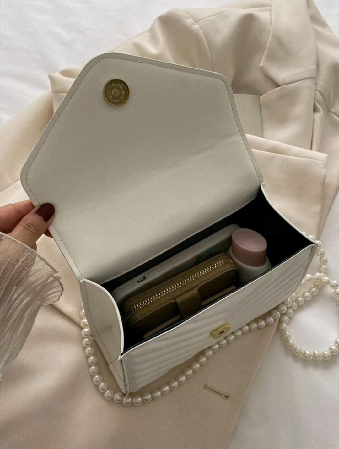 Mini Pearl Decor Flap Square Bag