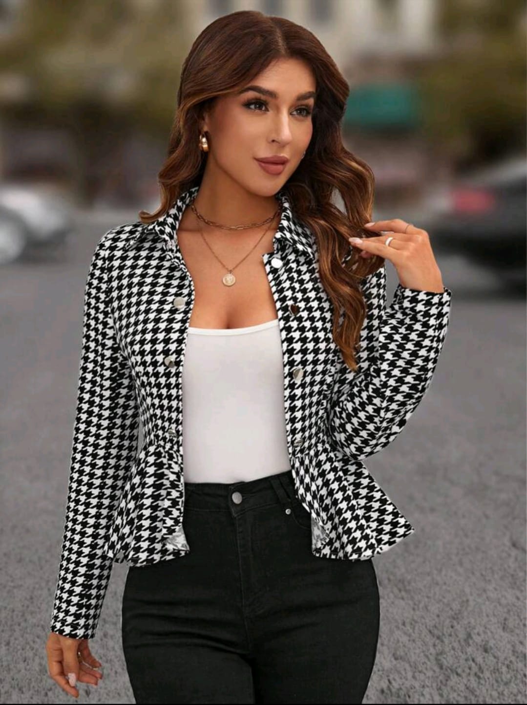 Print Button Front Peplum Coat
