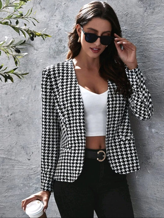 Open Front Houndstooth Jacket