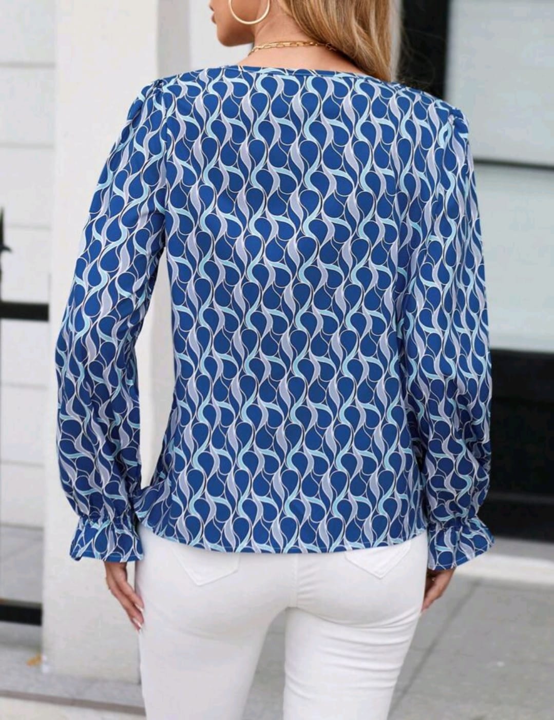 Allover Print Flounce Sleeve Blouse