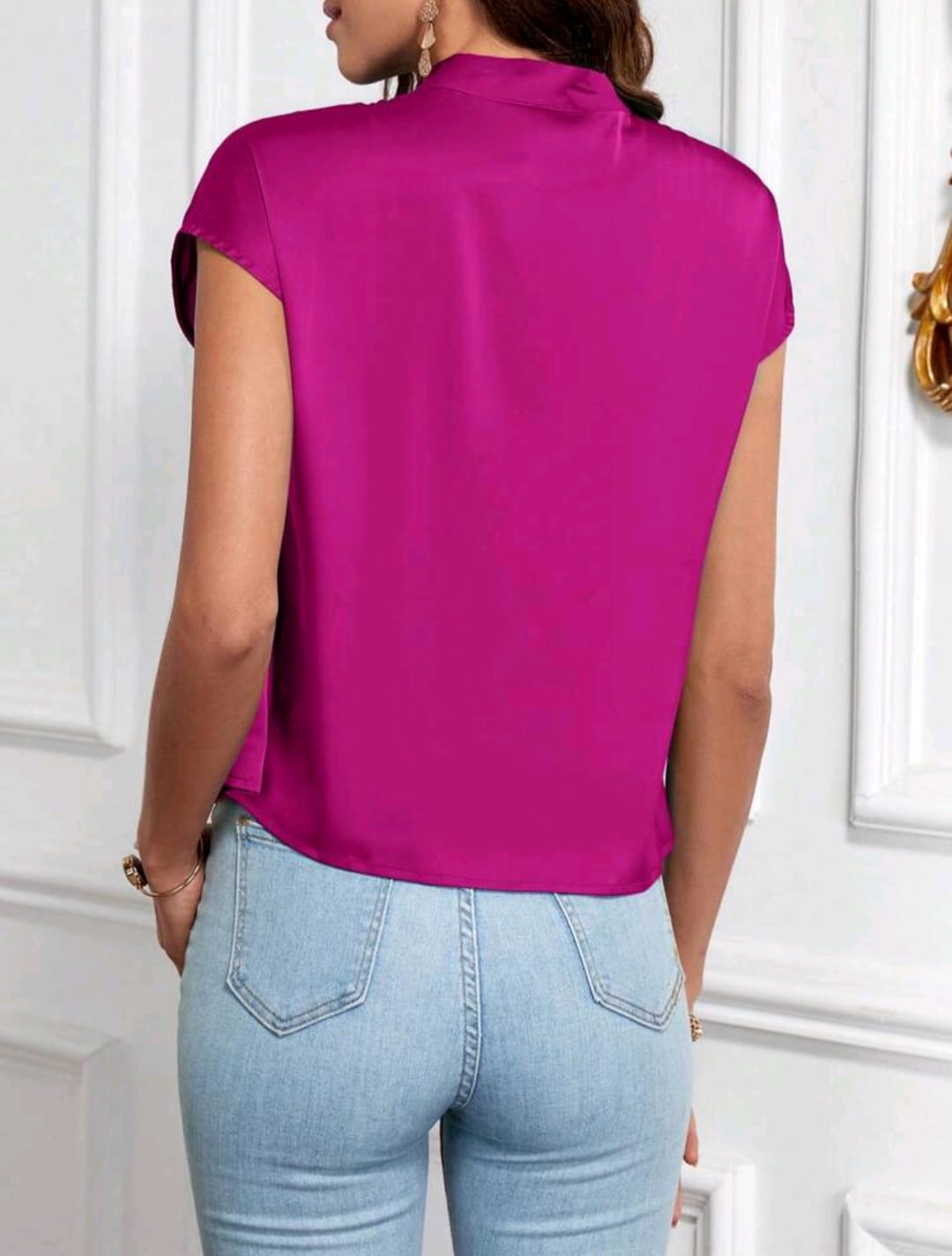 Neck Batwing Sleeve Solid Blouse