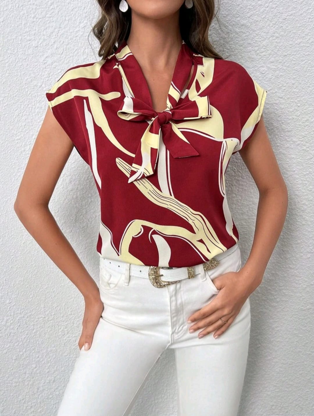 Tie Neck Batwing Sleeve Blouse