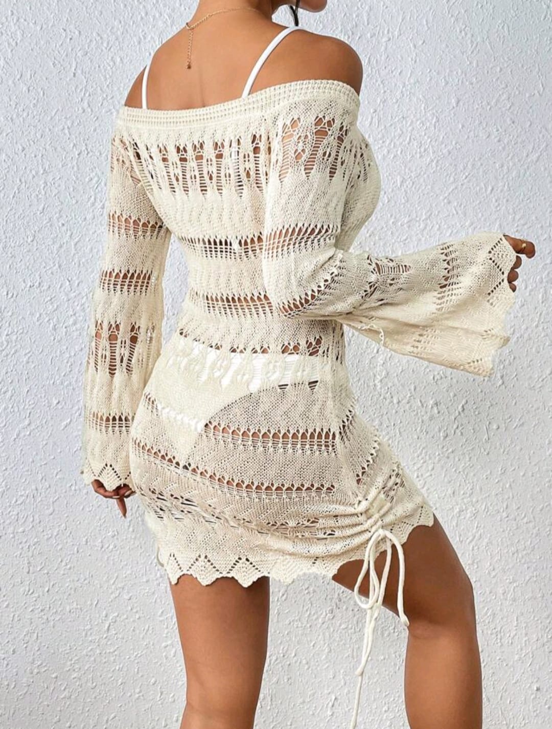 Drawstring Side Cover Up Dress Without Bikini Set