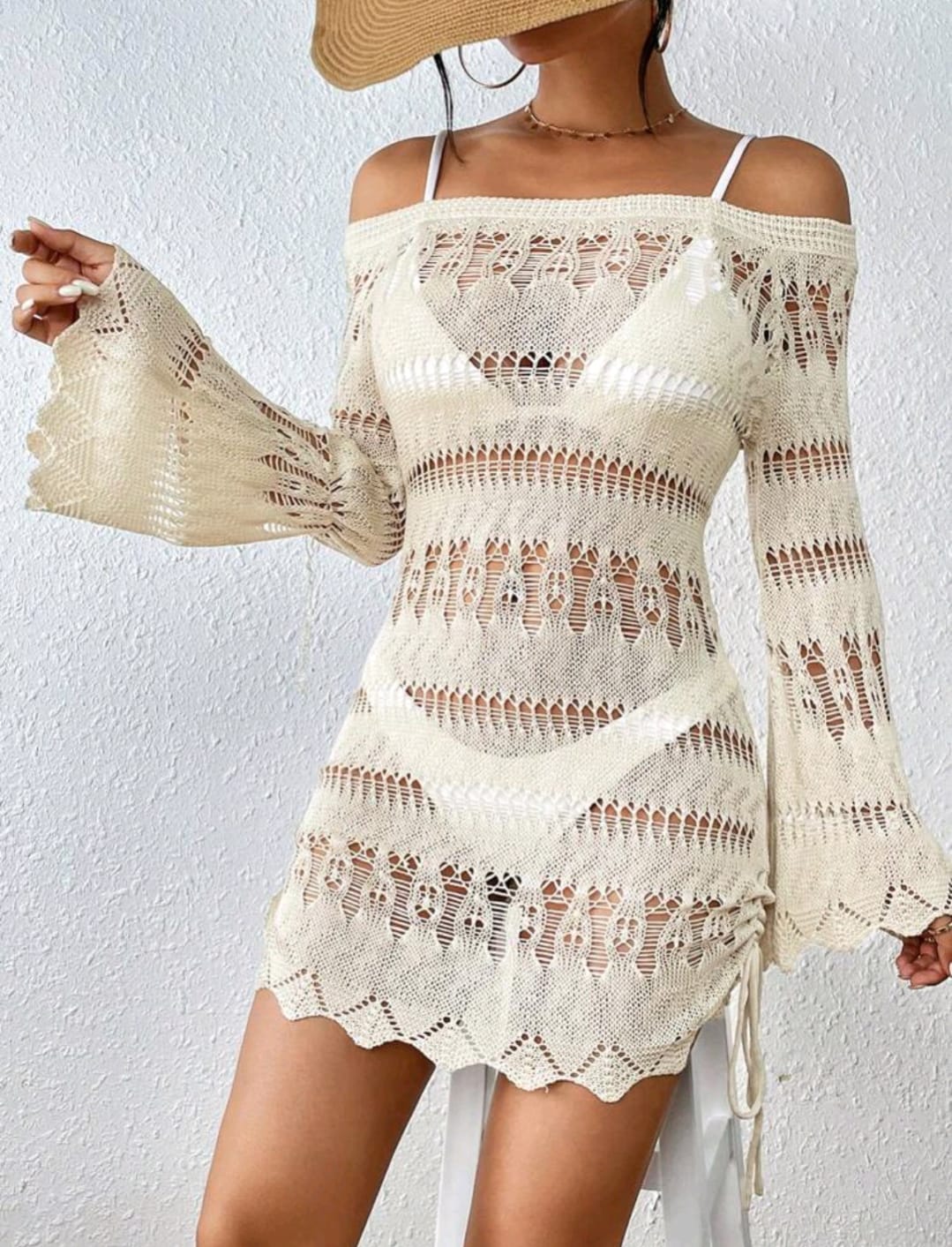 Drawstring Side Cover Up Dress Without Bikini Set