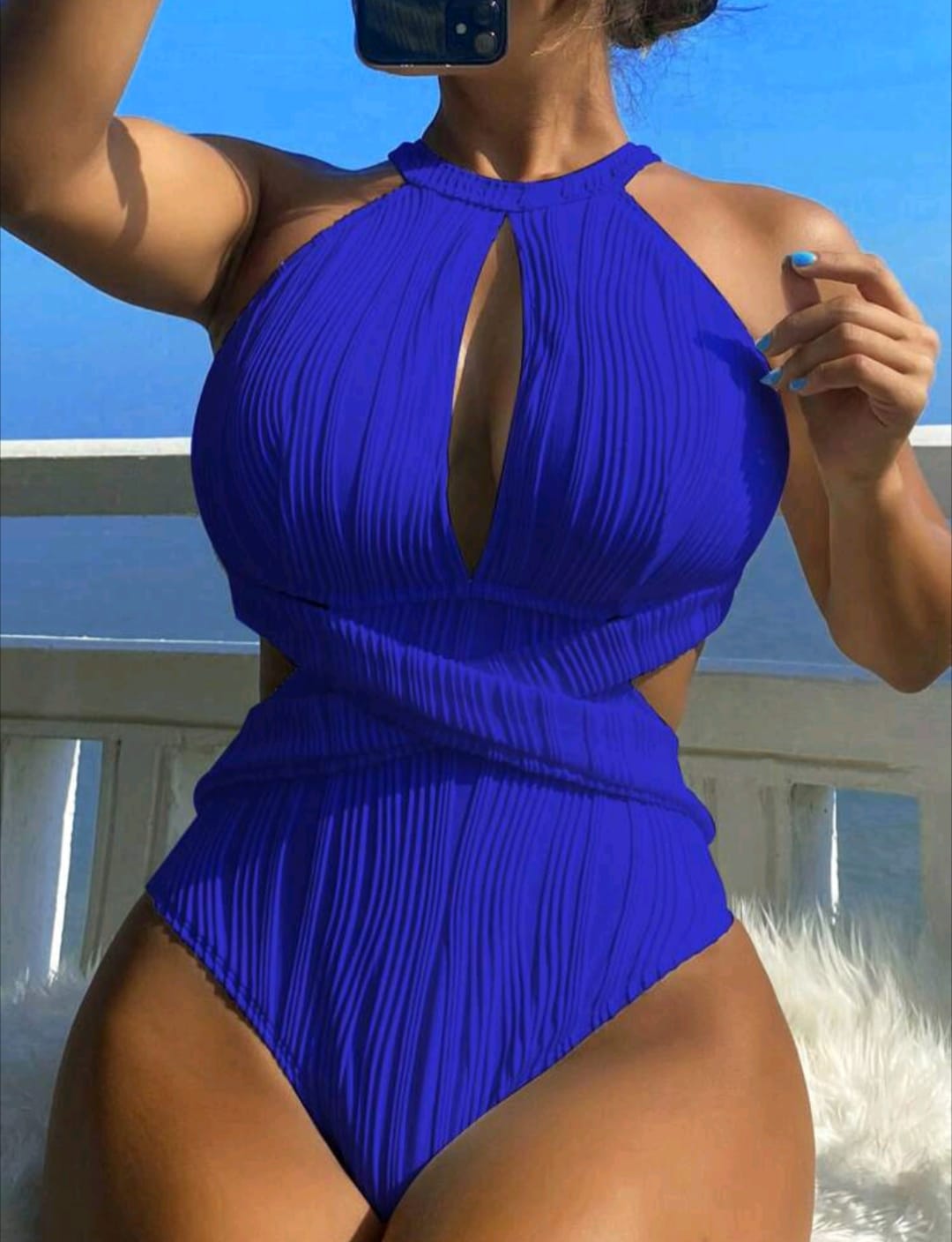 Cut Out Crisscross Front Halter One Piece Swimsuit