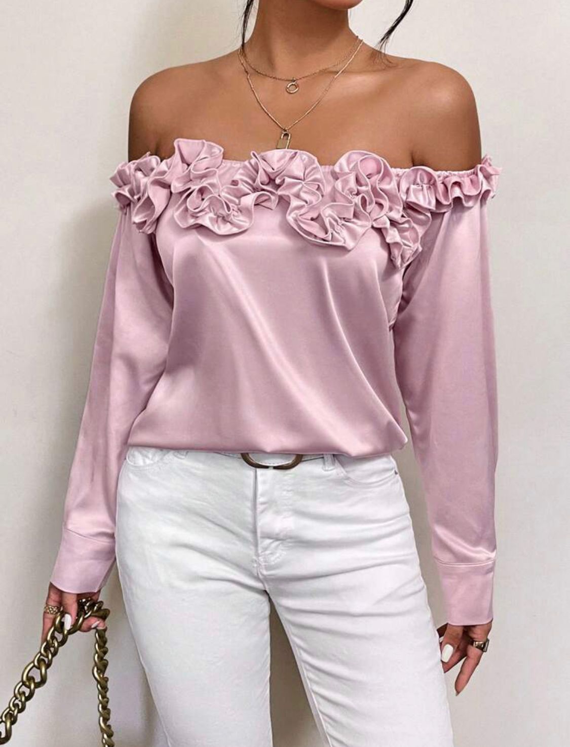 Off Shoulder Frill Trim Blouse