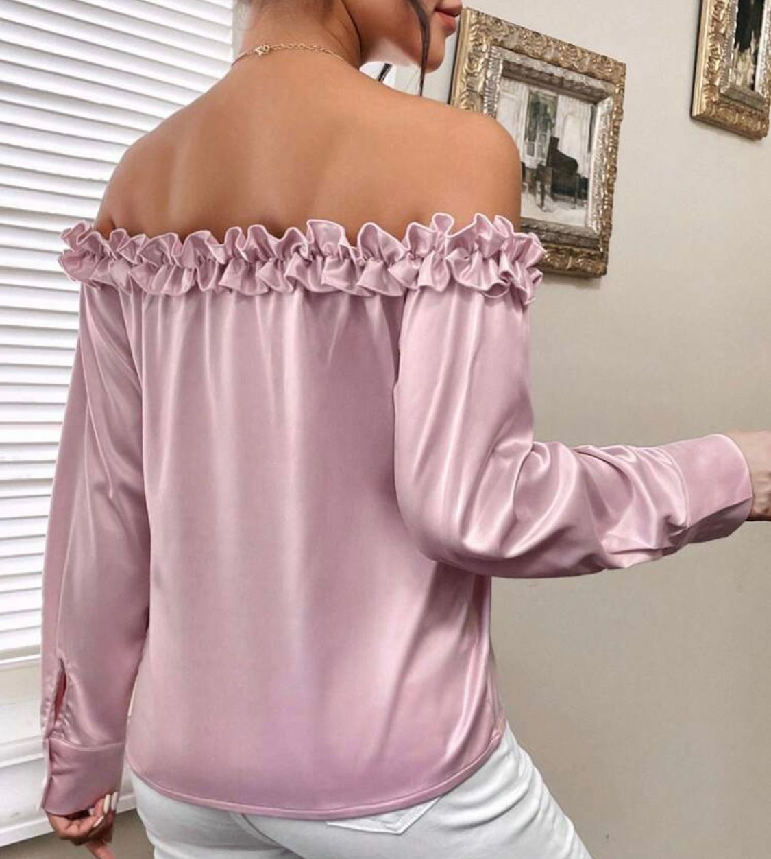 Off Shoulder Frill Trim Blouse