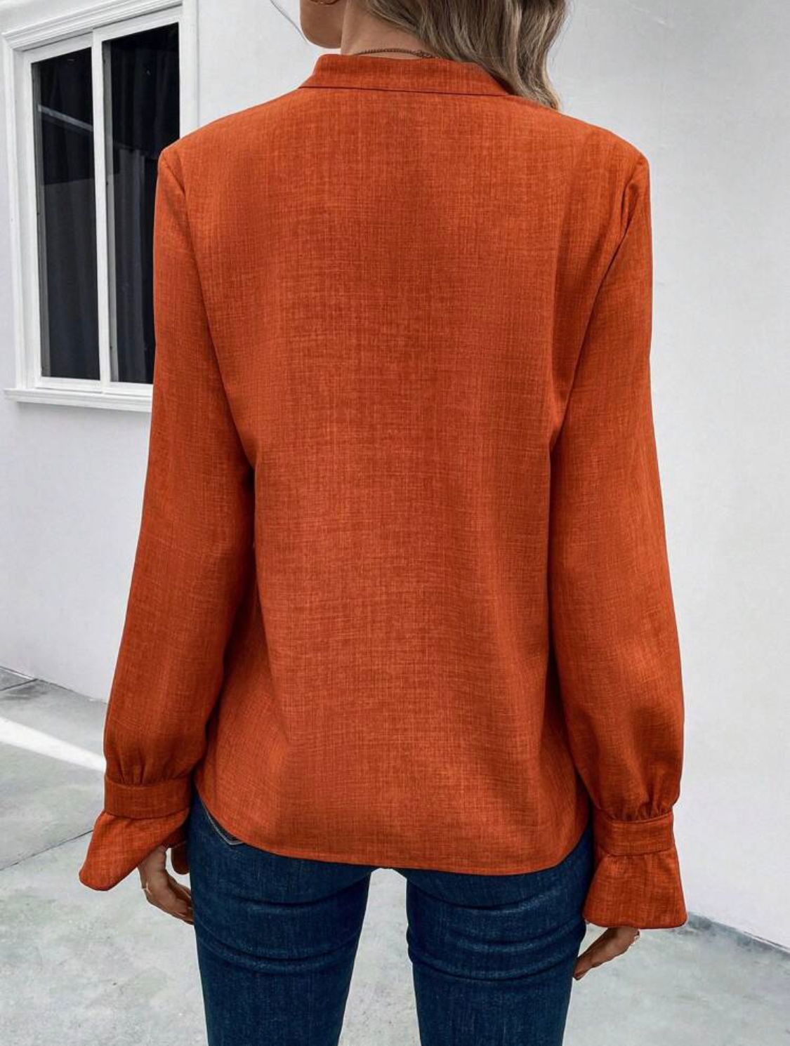 Notched Neck Flounce Sleeve Blouse