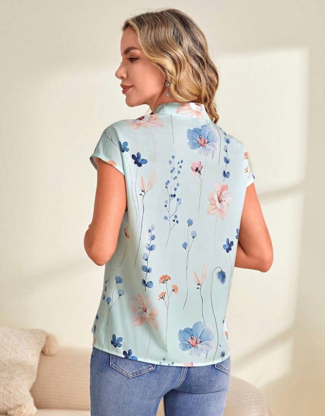 Floral Print Batwing Sleeve Blouse