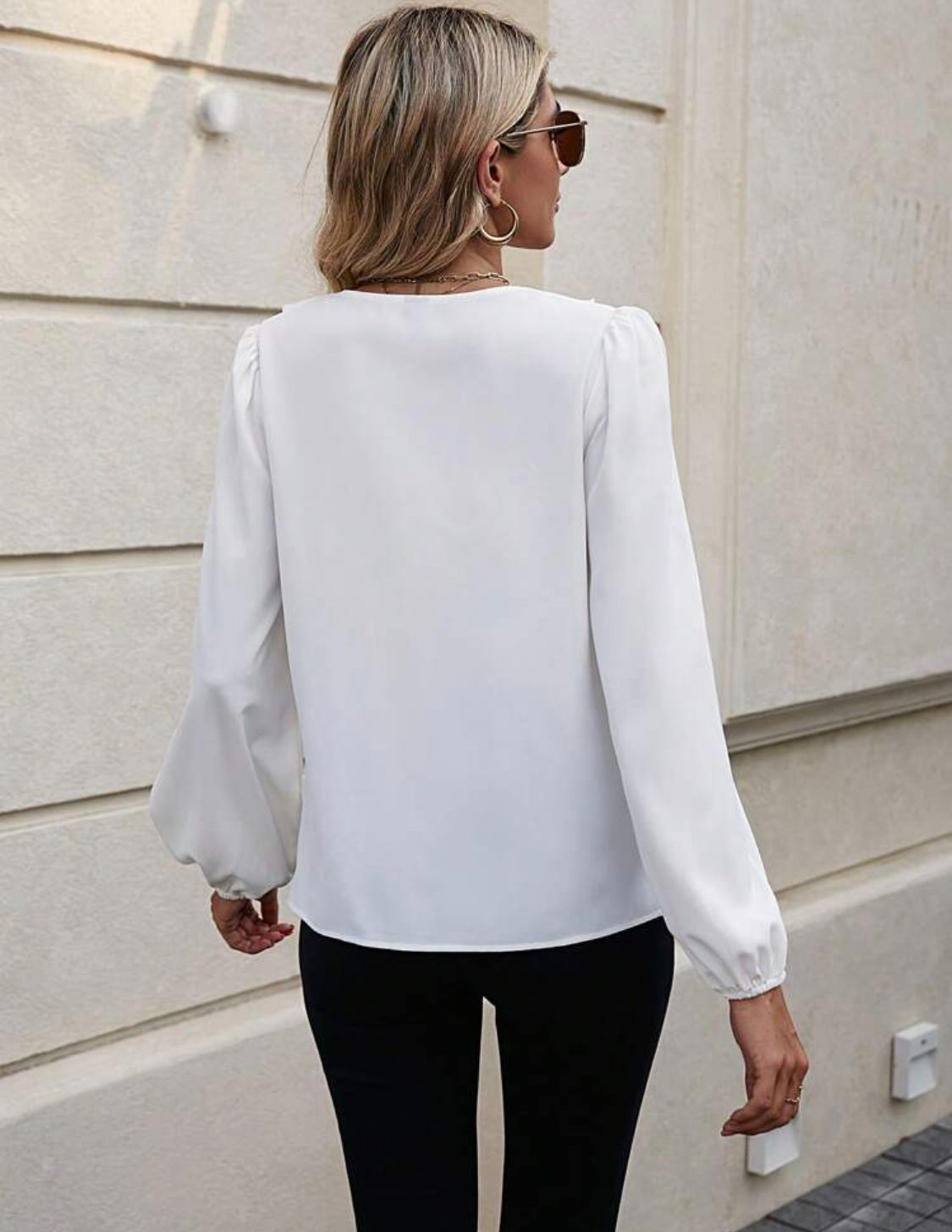 Ruffle Trim Lantern Sleeve Blouse