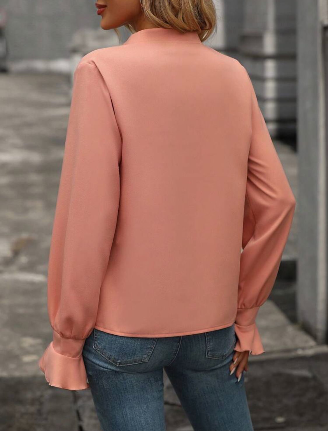 Notched Neck Flare Sleeve Blouse