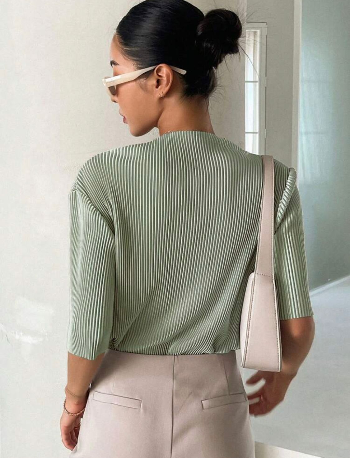 Solid Mock Neck Drop Shoulder Tee