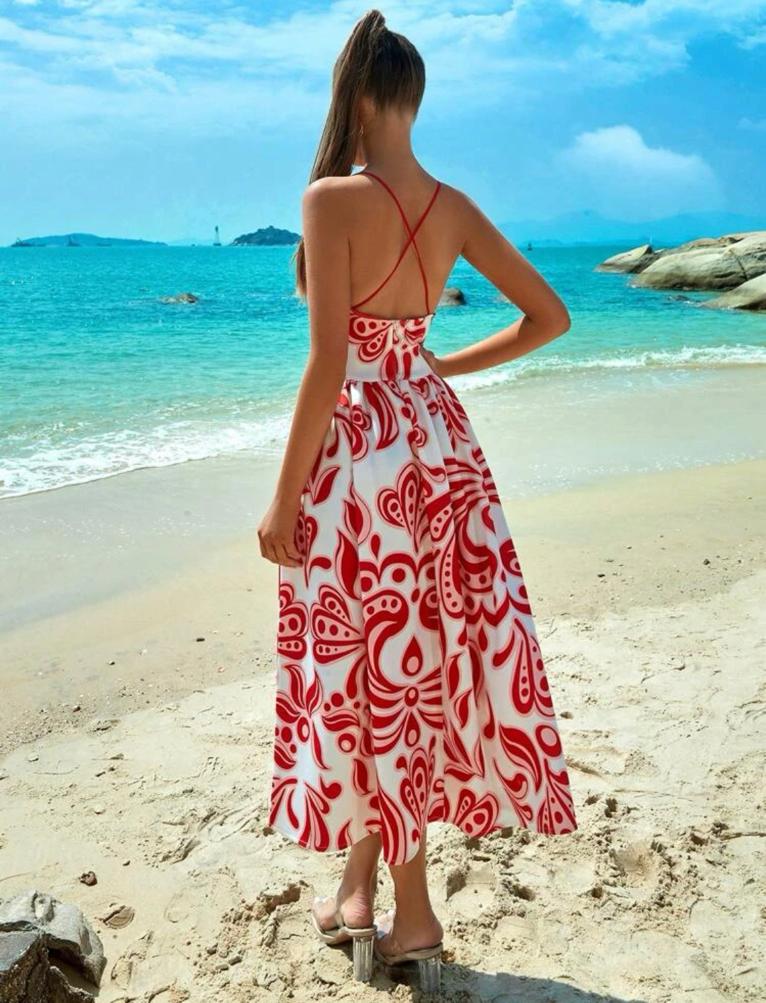 Allover Print Crisscross Cami Dress