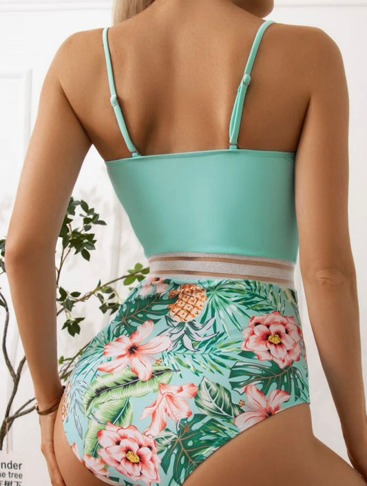 Tropical & Pineapple Print Push Up One Piece Swimsuit