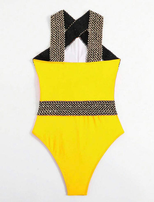 Stitch Detail Cross One Piece Swimsuit