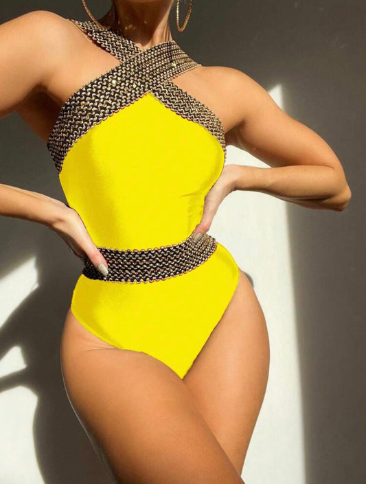 Stitch Detail Cross One Piece Swimsuit