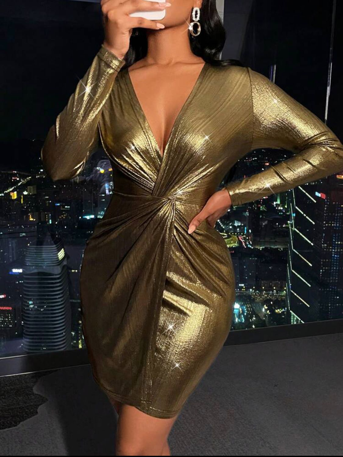 Twist Front Metallic Bodycon Dress