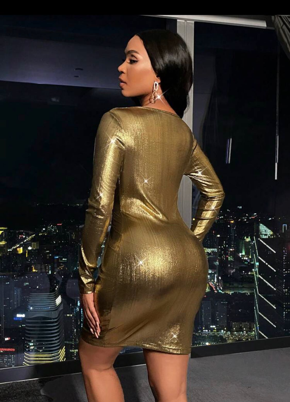 Twist Front Metallic Bodycon Dress