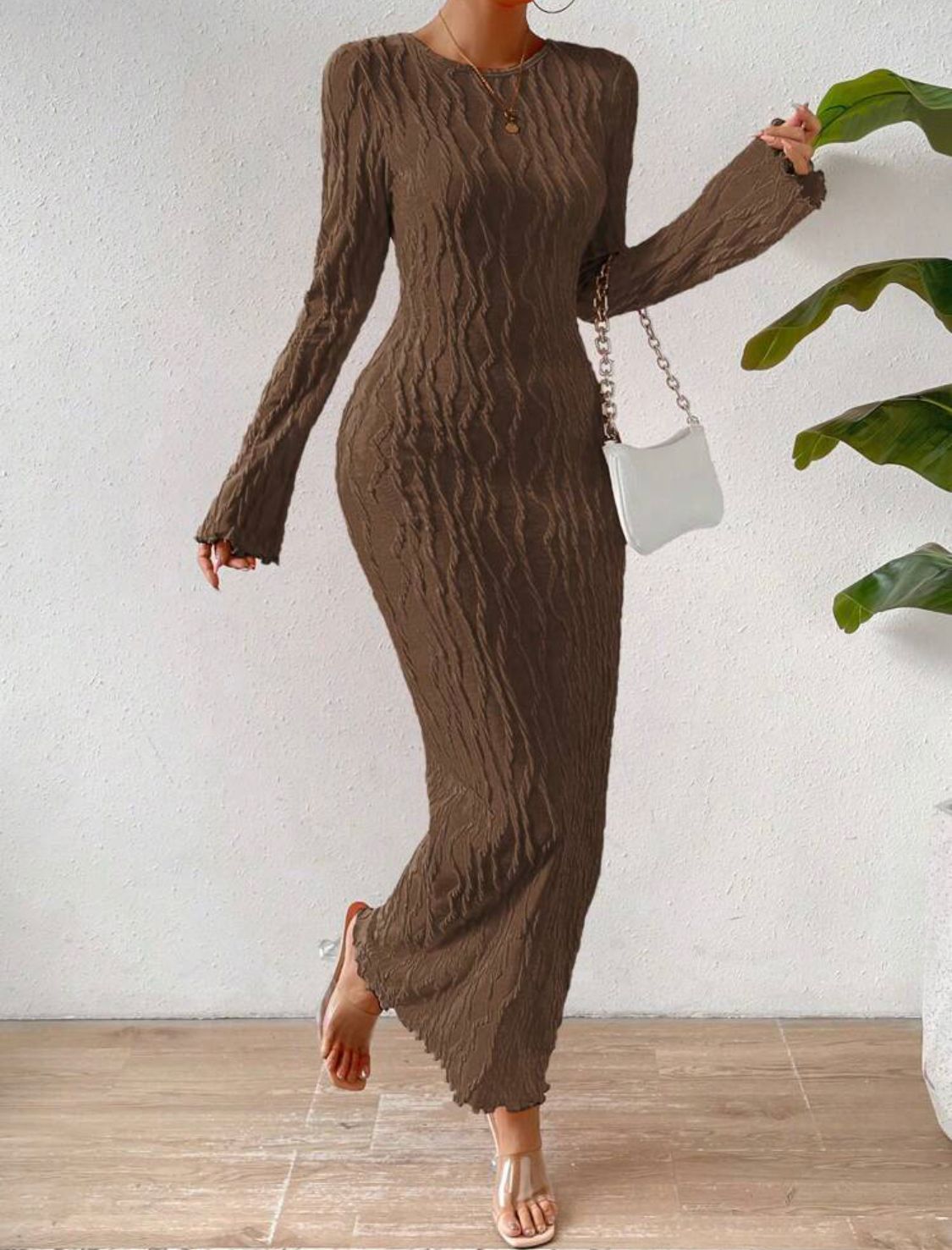 Solid Lettuce Trim Bodycon Dress