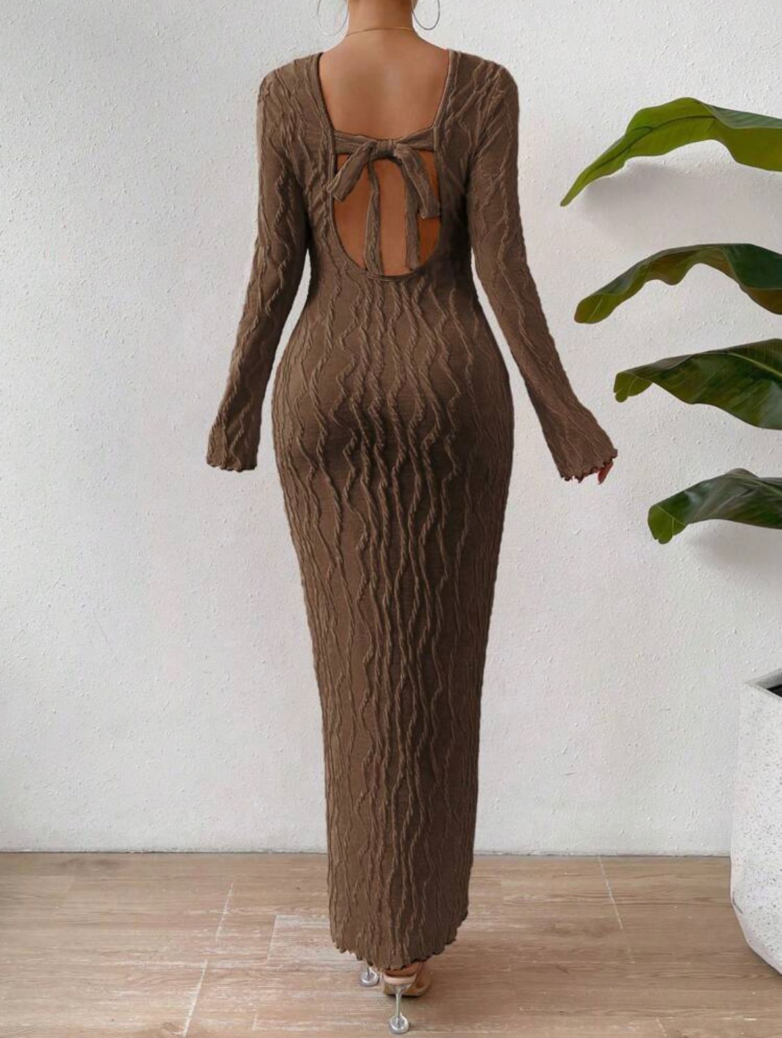 Solid Lettuce Trim Bodycon Dress
